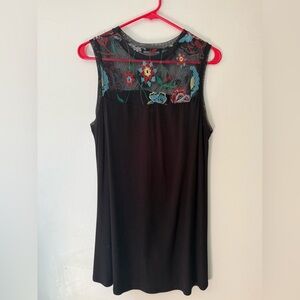 Kim & Cami Black Top with Colorful Floral Embroidery